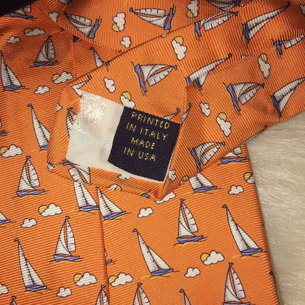 Brooks Brothers pure silk orange sailboat tie NEW - Picture 4 of 5